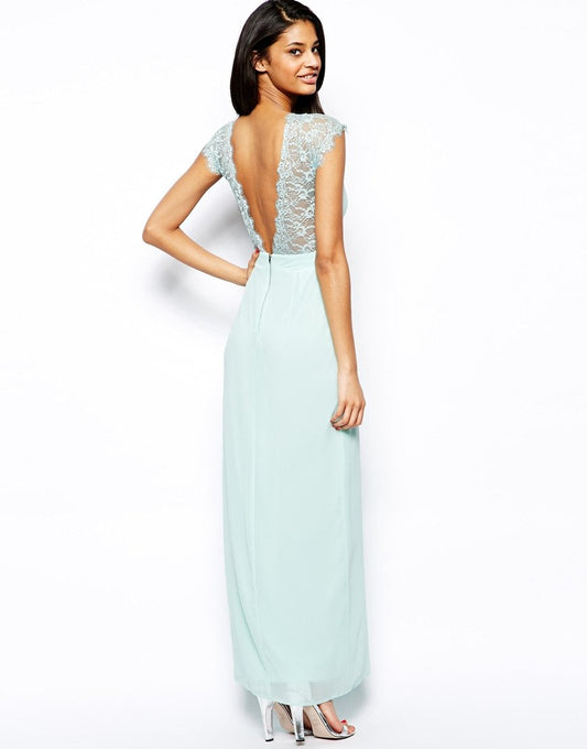 Elise Ryan Maxi Dress with Lace Scallop Back