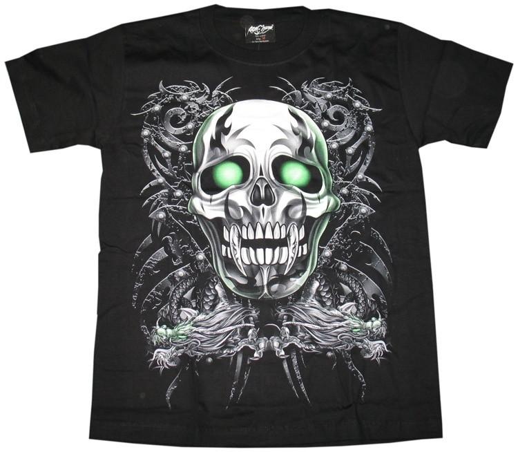 rock2 Chan Glow-In-The-Dark Tribal Skull T-shirt